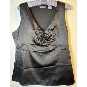GEORGE & ME By Mark Eisen Sz M Women’s Black Satin Sequined V-Neck Tank Y2K 90's